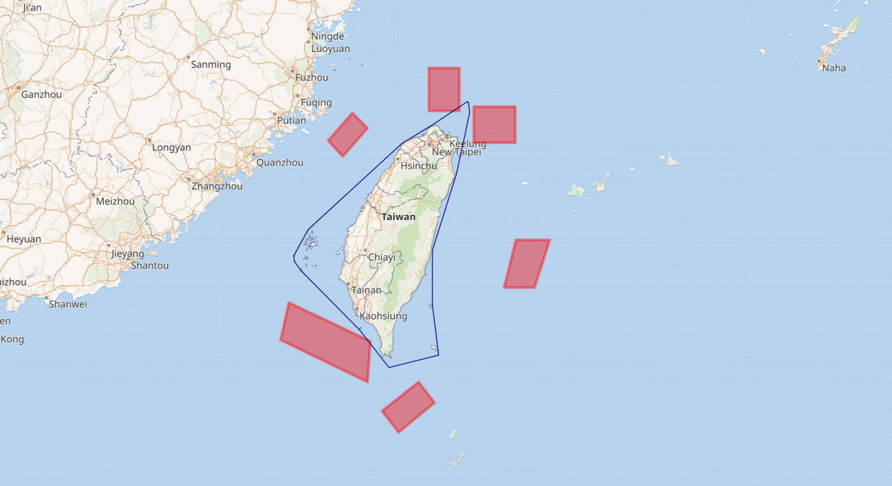 Map showing the maritime areas and airspace boundaries for the Chinese People's Liberation Army military exercises and live-fire drills conducted around Taiwan from August 4-7, 2022 / Wikimedia Commons