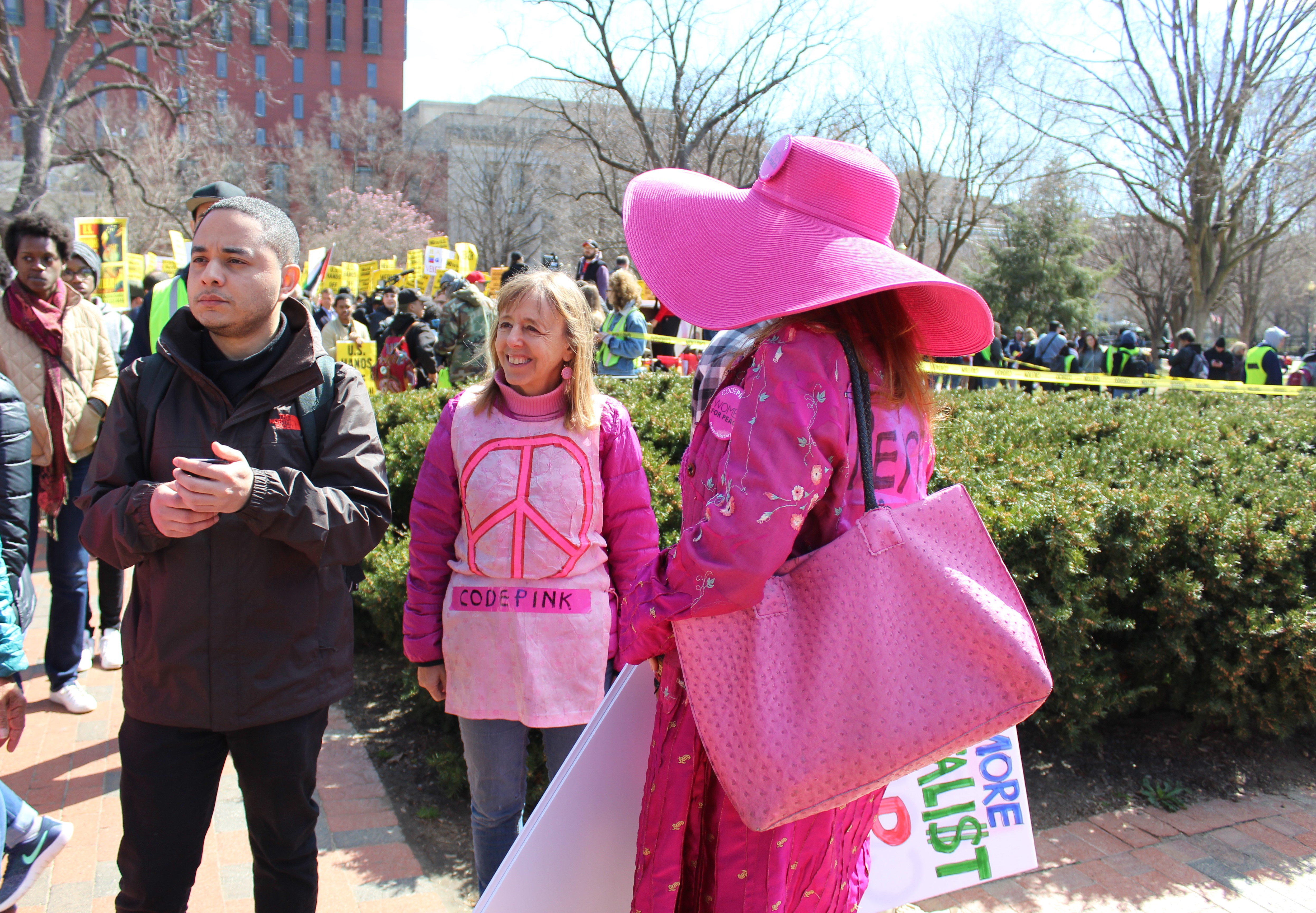 Jodie Evans and Medea Benjamin at an ANSWER Coalition protest rally in Lafayette Park, Washington DC / Elvert Barnes Photography