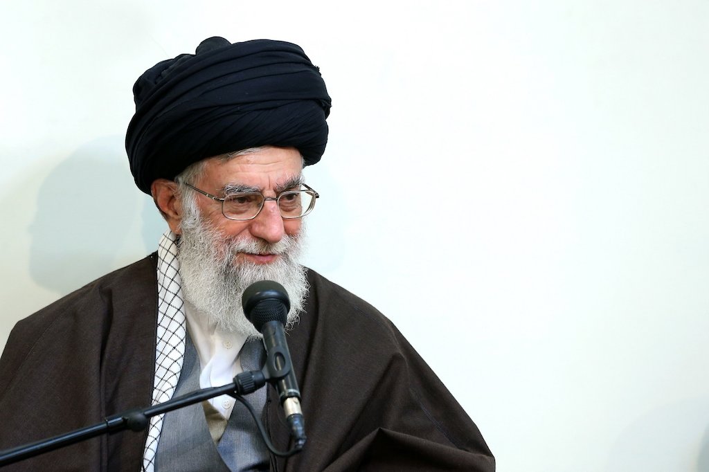 Portrait of Ali Khamenei, Supreme Leader of Iran, meeting with senior commanders of the Islamic Republic of Iran's armed forces for the new Iranian year / Wikimedia Commons