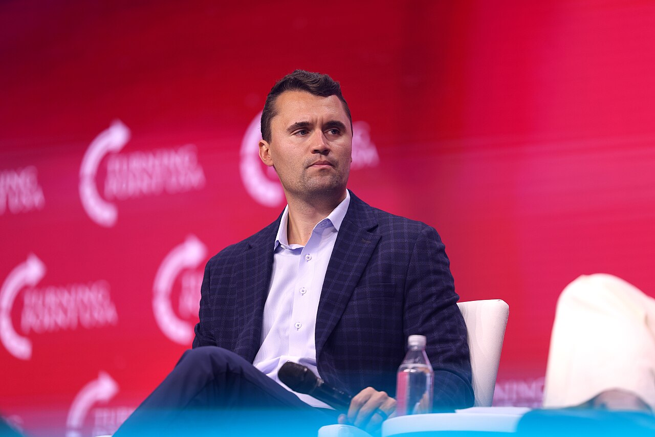Charlie Kirk speaking with attendees at the 2025 Student Action Summit at the Tampa Convention Center / See Wikimedia Commons file page for attribution