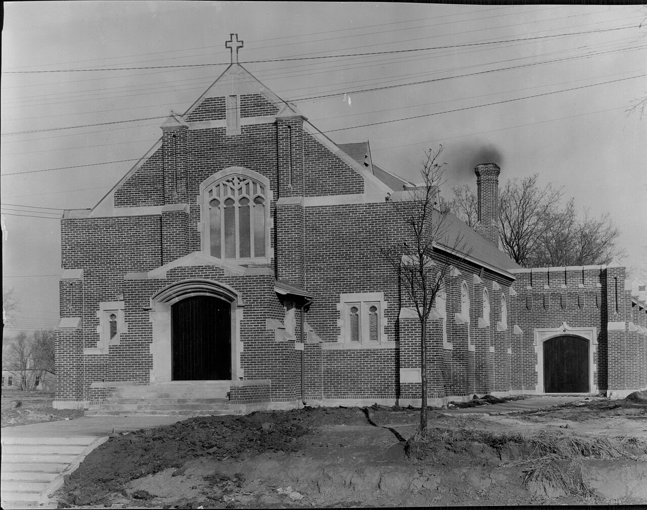 Exterior view of a former Lutheran church building now operating as a daycare center and preschool / DPLA