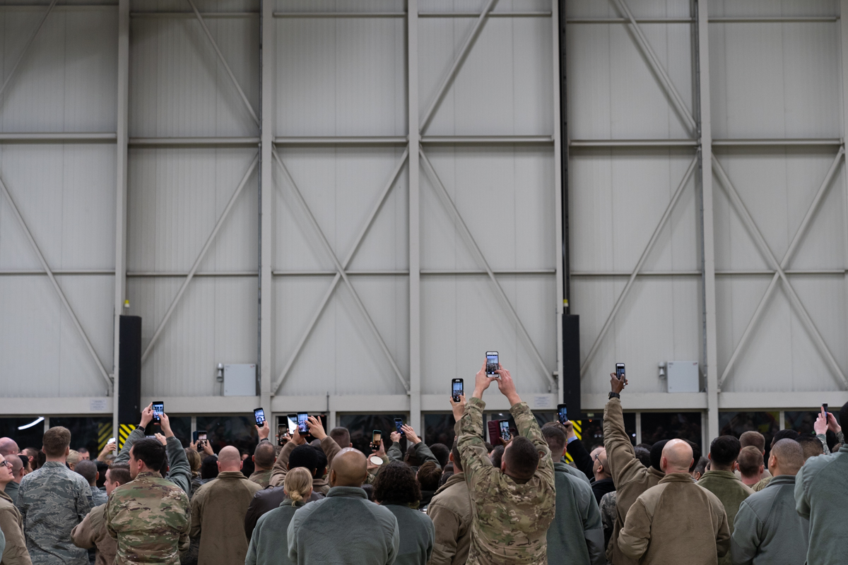 President Donald Trump shaking hands with military personnel at Ramstein Air Force Base in Germany / Official White House Photo by Shealah Craighead