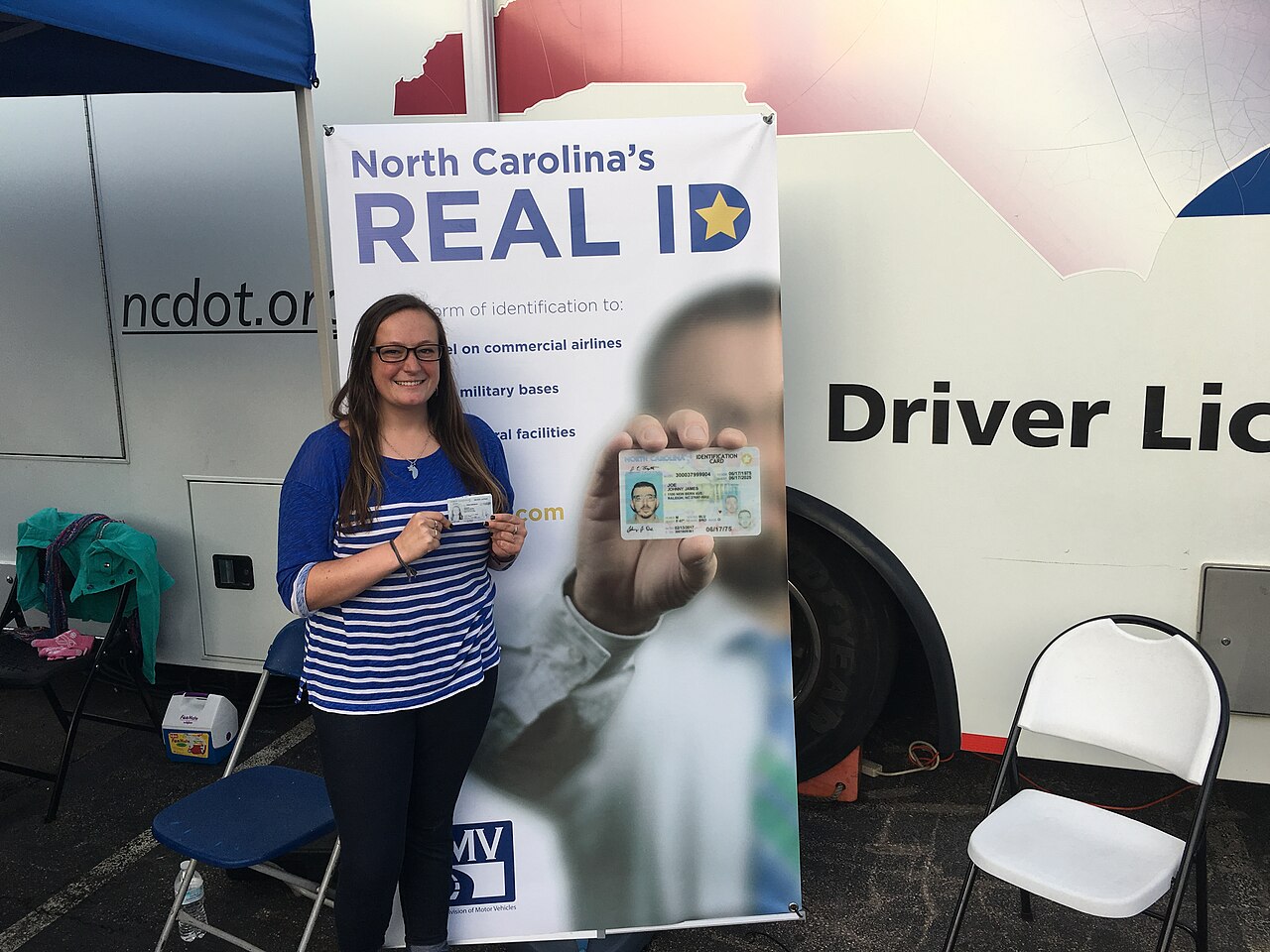 A person receiving a REAL ID card at a North Carolina Division of Motor Vehicles mobile office during the 2017 North Carolina State Fair / North Carolina Division of Motor Vehicles via Wikimedia Commons