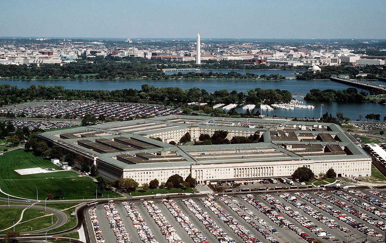 Aerial view of the Pentagon building looking northeast with the Potomac River and Washington Monument in the distance / U.S. Department of Defense